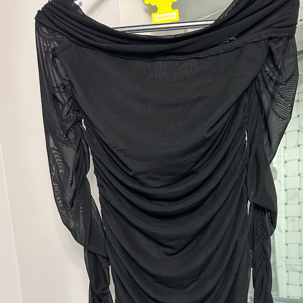 Off Shoulder Ruched Mesh Bodycon Dress - Picture 3 of 7